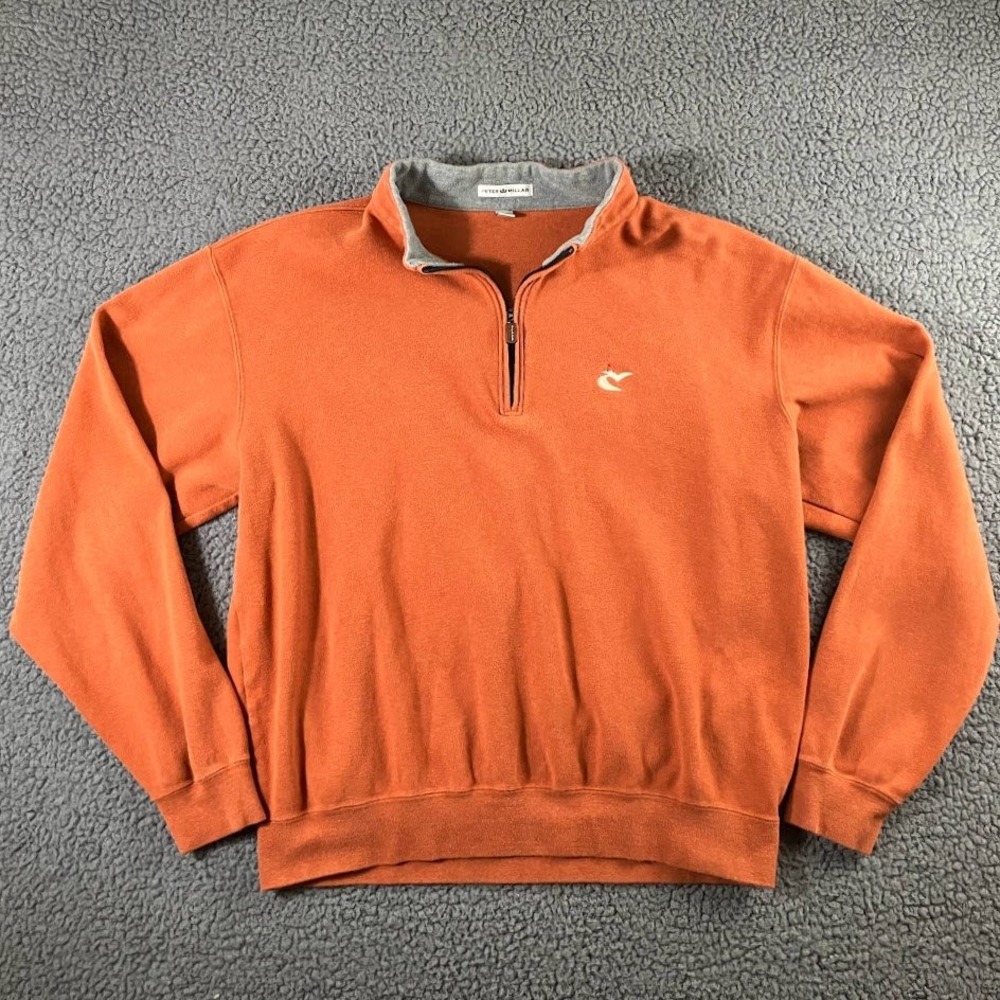 Peter Millar Mens Large Orange 1/4 Zip Cotton Caves Valley Golf Club Pullover